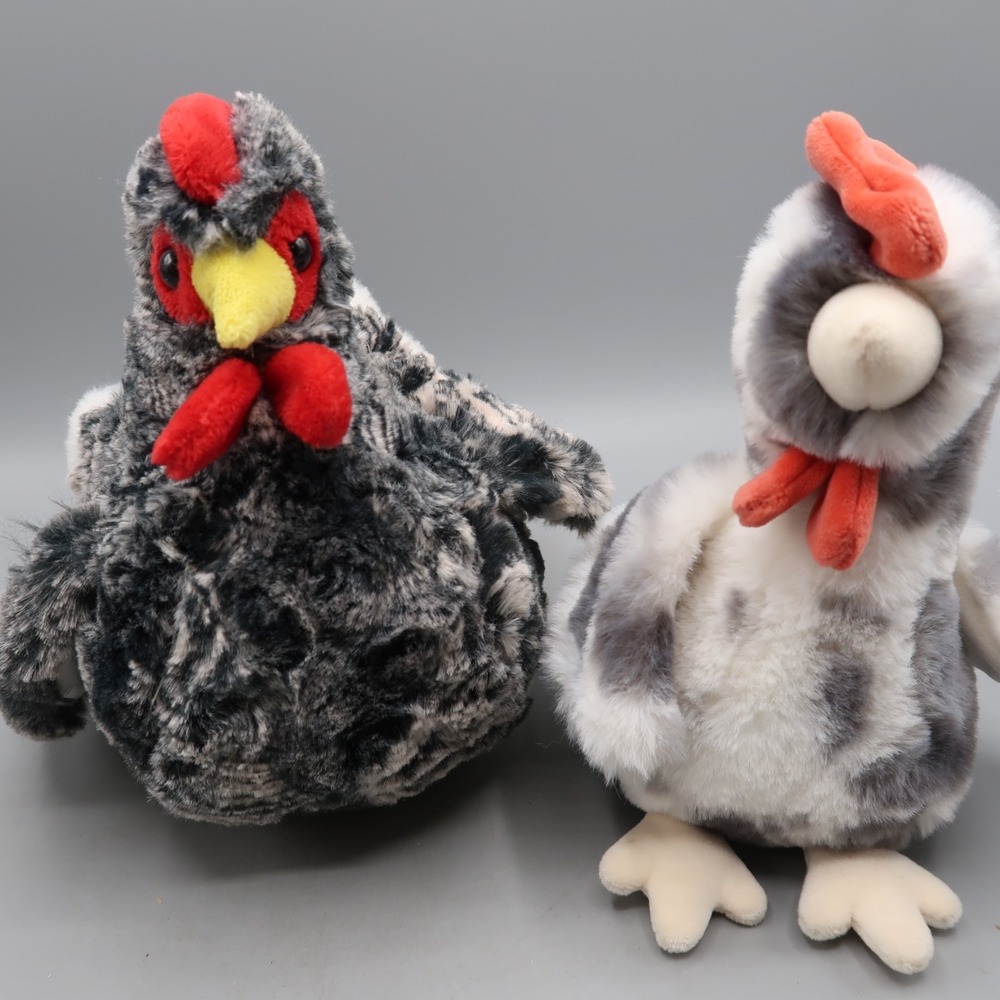 Douglas Pair of Chicken Hen Rooster Plush Lotโ Stuffed Animal Toy 7.5 inch